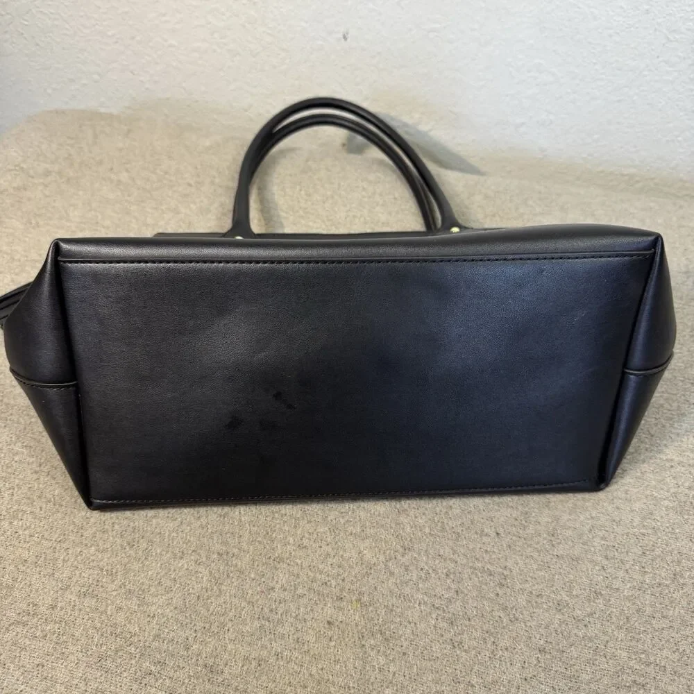 Anne Klein Tote Bag Black Top Handle Purse Tassel Charm Vegan Leather 13x9x6